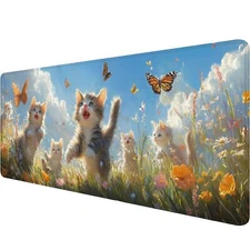 Cute Cats Desk Pad Mouse Pad Watercolor Flowers Butterflies Mouse Pad Large M...