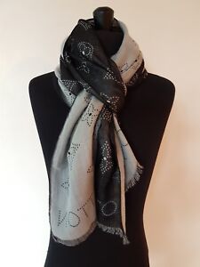 AUTHENTIC LOUIS VUITTON Black/Gray Monogram Logo 100% Cashmere Scarf Shawl Wrap | eBay