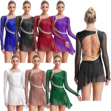 Women Dancewear Sheer Dresses Tango Dress Modern Lyrical Mesh Skating Ballet