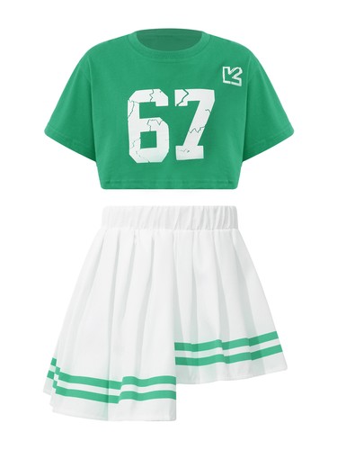 Kids Girls 2Pcs Modern Dance Outfit Soft T-shirt+Skirt Set Street Dance - Picture 41 of 80