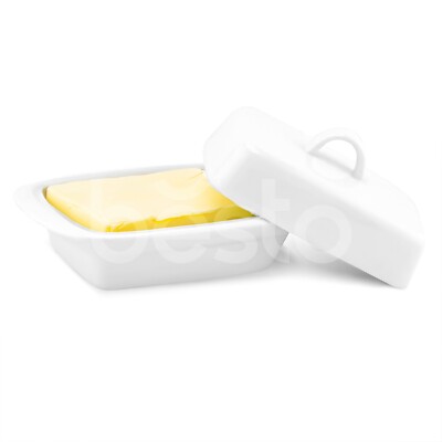 Weiße Porzellan Keramik Butterdose mit Deckel Aufbewahrung Servieren Frühstück Behälter