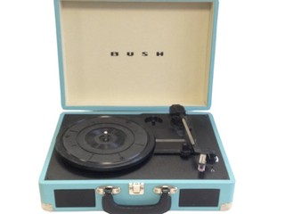 Bush Portable Suitcase Record Player Turntable Blue & UK Adapter Partly Tested