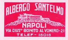 Étiquette bagage Albergo Santelmo Napoli NEUVE 5"x3"