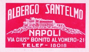 Albergo Santelmo Napoli luggage label NEW 5"x3"