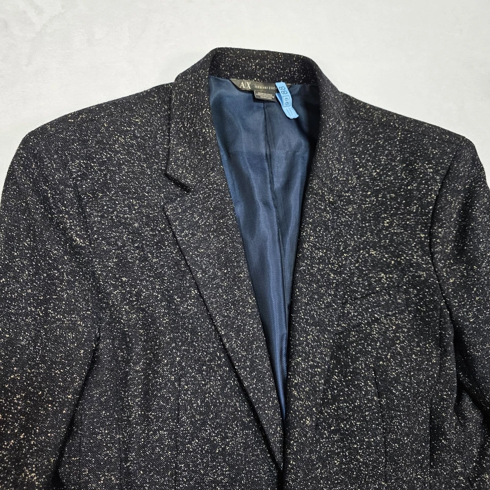 Blazer masculino Armani Exchange tweed 38R manchado salpicado casual lã mistura de seda - Imagem 4 de 4