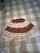 Girls' Ivory Red Floral A-Line Skirt, Ruffle Layered, Elastic Waist, Short