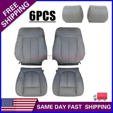 Both Side Bottom&Top Leather Seat Cover Gray & Headrest Fits 2009-14 Ford F-150