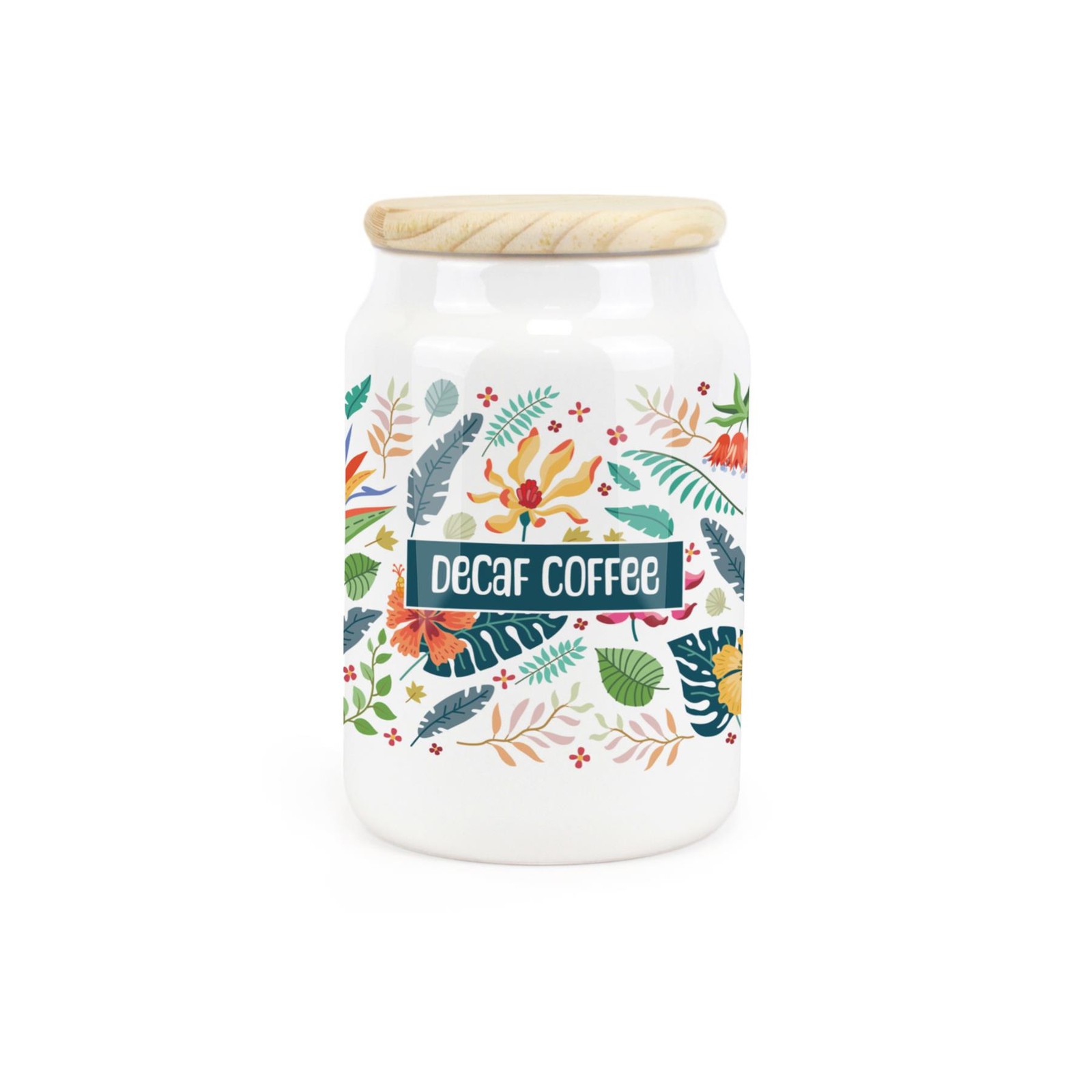 Ceramic Tapered Tropical Flowers Canister - Floral Decaf Coffee Container