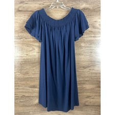 Old Navy Navy Blue Off Shoulder Dress M Rayon Smocked Ruffle Sleeve