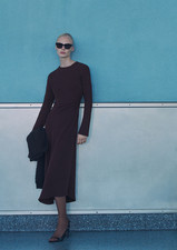 NWT MANGO MNG $100 BROWN DRAPED WAIST MIDI DRESS SZ M MEDIUM