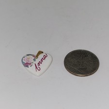 "Anna  Heart Shaped Kiln Fired Porcelain Metal Bail Pendant Pendant ONLY flower