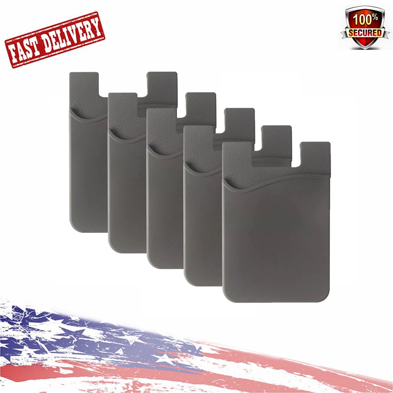 5x Pockets Cell Phone Credit Card Holder Wallet Sticker for Key Adhesive grey US