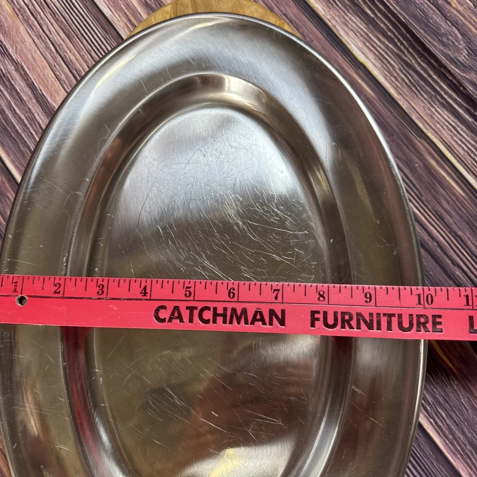 1 Gense Sweden Stainless Steel 18-8 Serving Tray Platters wood base MCM - Image 3 of 4