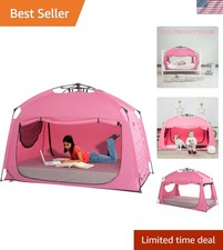 Pink Twin Bed Tent with Blackout Features - Compact, Water-Resistant Design