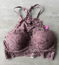 Victoria's Secret PINK Lace Push-Up Bralette Bra High Neck Halter Mauve XS
