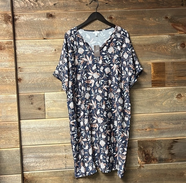 PUREJILL J.Jill NWT $119 Gray Floral Split V-Neck Casual Dress Size Large