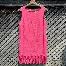 Taylor 100% Linen Sleeveless Dress Pink Ruffle Boho Cottagecore Summer Garden 12