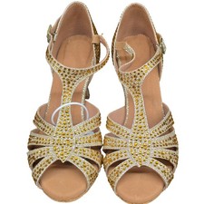Dance and Sway Gold Rhinestone Latin Heels Size 7 Cuban Heel Ballroom