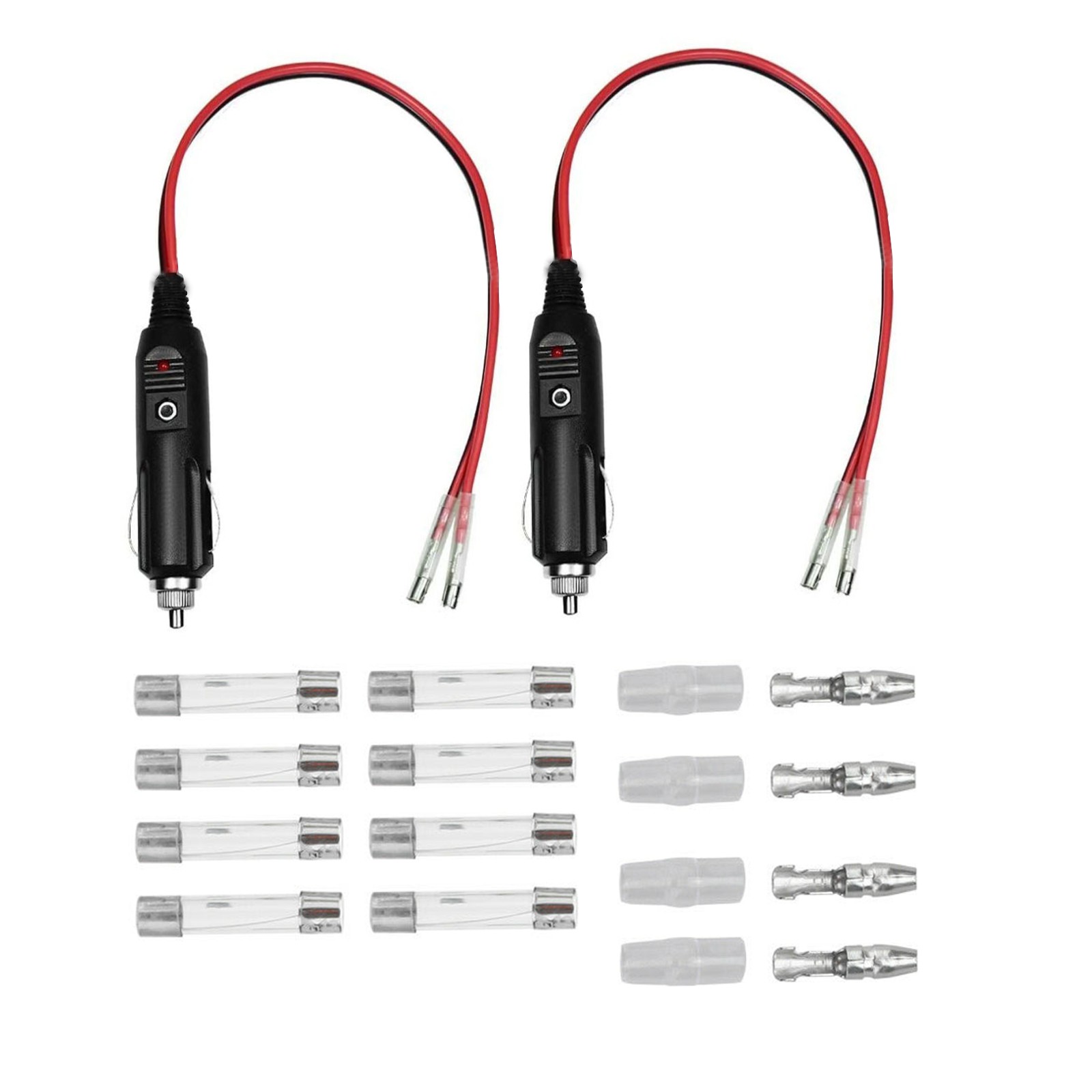 2Pack 12V 15A Fused Car Cigarette Lighter Adapter Power Male Plug with Leads F