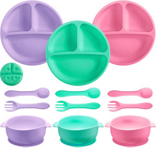 12 Pcs Silicone Bowl with Suction Set for Baby Toddler with Suction Plate, Spoon