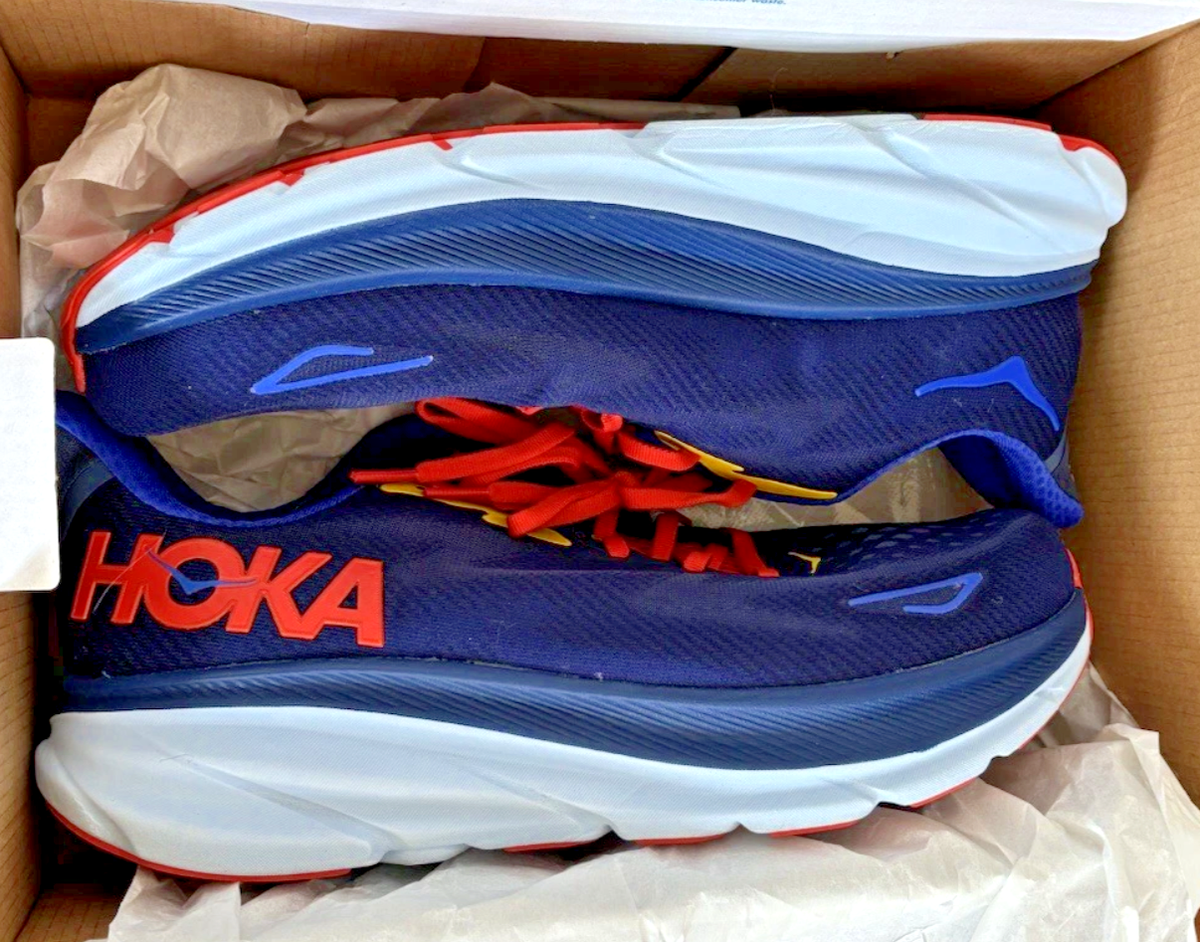 NEW Men's HOKA Men's Clifton 9 Blue/Red Running Shoes Sneakers | eBay