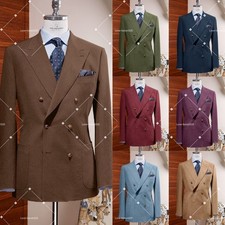 New Linen Men's Suit Office Foraml Tuxedo Jacket Breathable Business Burgundy Ol