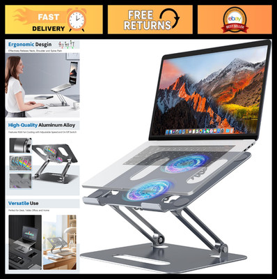 Adjustable Laptop Cooling Stand with 2 Quiet Fans & RGB Lights, Ergonomic Design