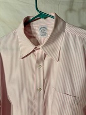 Brooks Brothers Men  s Regent Fit 17-34 White With Pink Stripes Dress Shirt