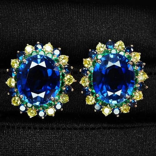 925 STERLING SILVER ROSE GOLD EARRINGS STUPENDOUS VIVID BLUE SAPPHIRE 17.75CT
