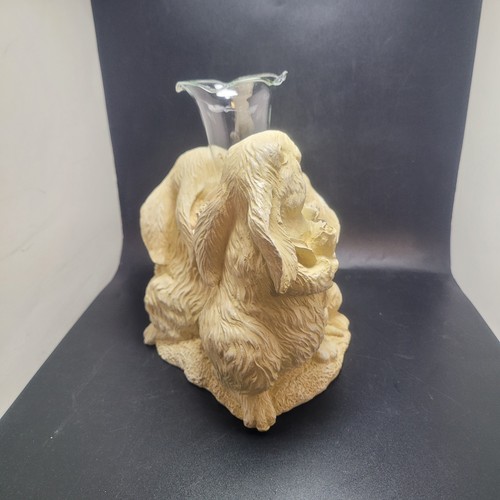 Statuina coniglietti primavera 3 conigli vetro e resina fiore bocciolo vaso vintage NOS - Foto 19 di 20
