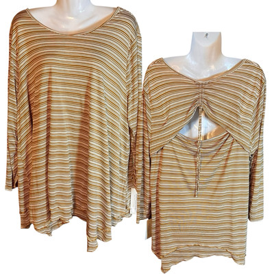 John Paul Richard Beautiful Layers Open Back Flowy Mustard White Stripe Sz 2X
