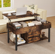 Lift Up Top Coffee Table 2 Drawer End Table Living Room Working Table Brown