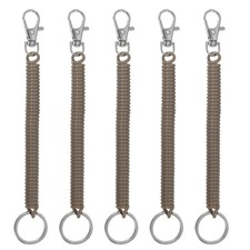 5pcs Retractable Coil Spring Keychain with Lobster Clasp Keyring 17.5cm Brown