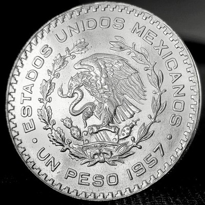 MIRROR FINISH Un Peso Coin - Last Mexican Silver Coin - 1957 thru 1967