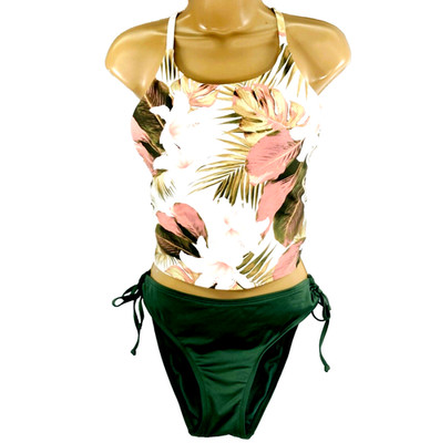 Old Navy Active Tankini Kona Sol High Leg L Floral Palm Sports Bra Top Swim Suit