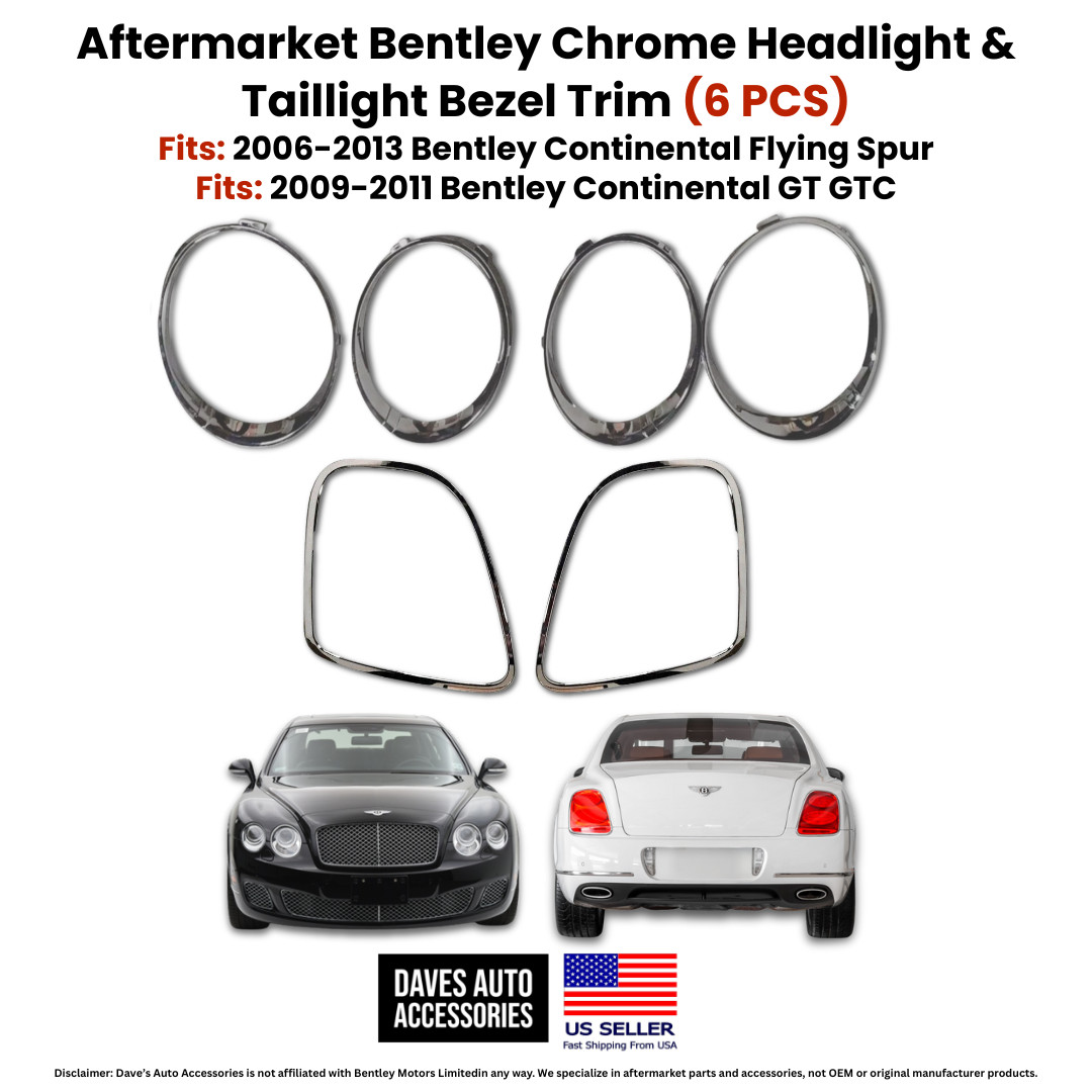 Bentley GT GTC Flying Spur Chrome Headlight & Tail Light Bezel Set