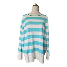 Talbots Plus 3X Striped Sweater Aqua White Lightweight Cotton Blend Nautical NWT