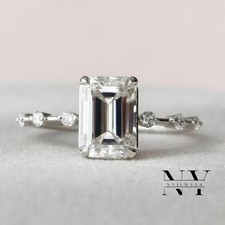 Moissanite Solitaire Engagement Ring 3 CT Emerald Cut VVS1 Solid 14K White Gold