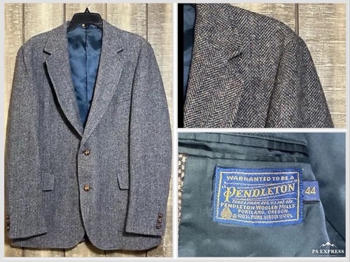 Pendleton Fischgrät Tweed Wolle Blazer grau Konfetti 2 Knopf Mantel Herren 44 USA