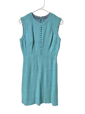 Vintage 60s Mod Miss Brooks New York Teal Blue Midi Sleeveless Dress Size M