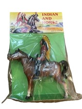 NEW Vintage 1950s WS Indian Chief On Horse Hard Plastic Toy Hong Kong BROWN