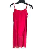 Dance Dress w built in Leotard Red Chiffon Medium w Rhinestones