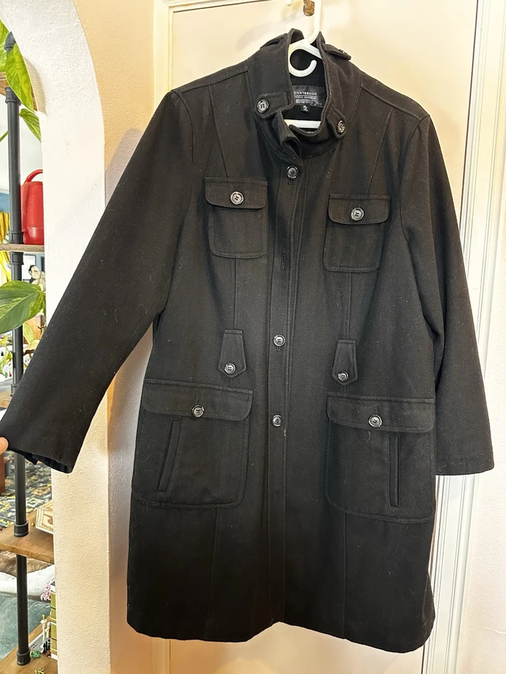 Vtg Donnybrook Women’s Sz 18 Long Coat 100% Wool Black Button Down Jacket Mod - Image 2 of 4