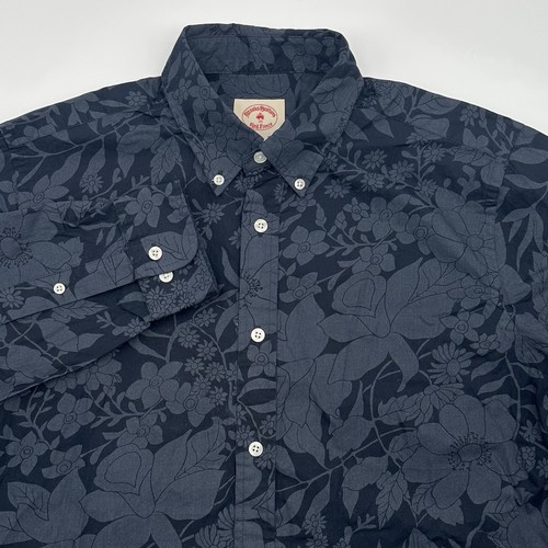Brooks Brothers Mens Medium Red Fleece Blue Floral 100% Cotton Button Down