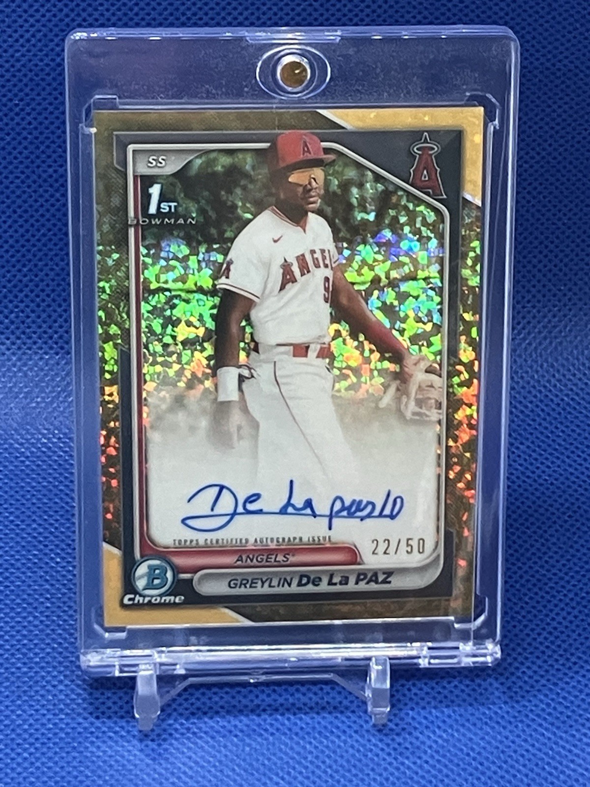 Greylin De La Paz 2024 1st Bowman Chrome Gold Mini Diamond Auto /50 ANGELS