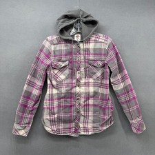 Dickies Lined Work Flannel Shirt Hooded Plaid Purple Gray Women's Small