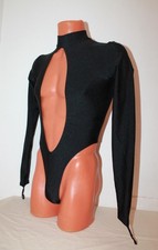 Men Thong Leotard 159-08 High Collar Open Front and Back Black Spandex Size M