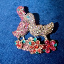 Two Ducks On Flower Bed, Crystalized Duck Pins Brooch For Her Gifts