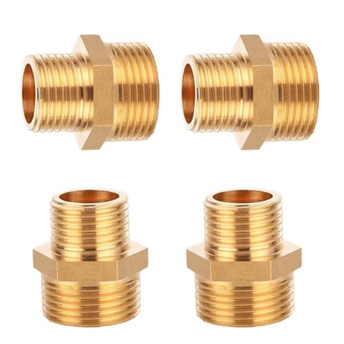 3/4" NPT to 1/4" NPT Brass Reducer Fitting, 4-Pack Solid Brass Hex Nipple