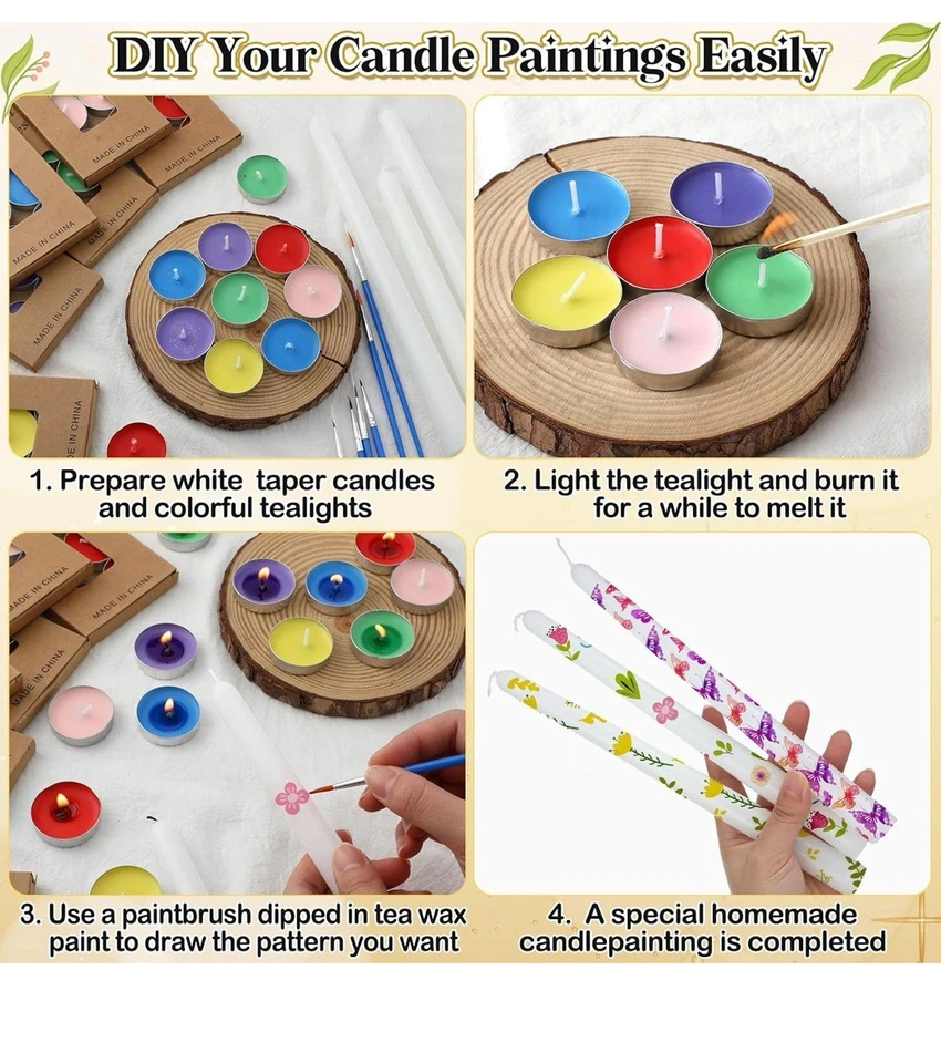 MTLEE 78 Pcs DIY Candle Painting Kit Include 12 White Taper Candles 60 Colored - Image 3 of 4